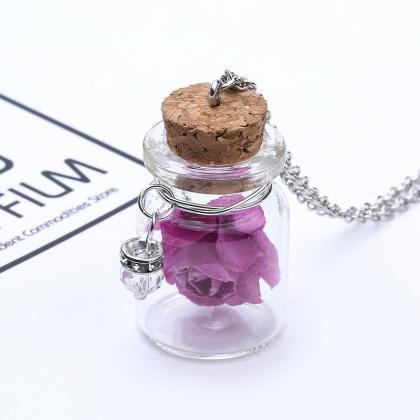 Fashion Glass Tiny Wishing Bottle Charm Necklace..