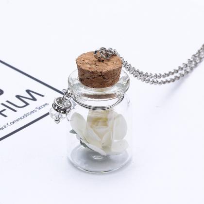 Fashion Glass Tiny Wishing Bottle Charm Necklace..