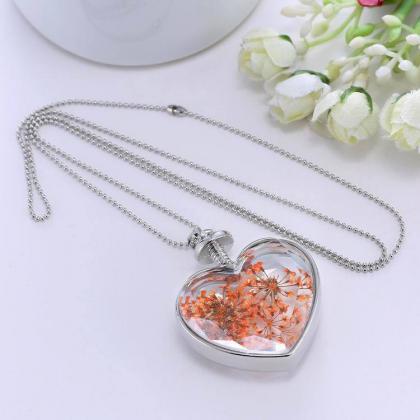 Sweet Natural Dried Flower Inside Necklace Crystal..