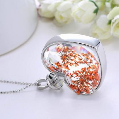 Sweet Natural Dried Flower Inside Necklace Crystal..