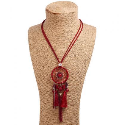 Ethnic Tassels Pendant Long Necklace Dream Net..