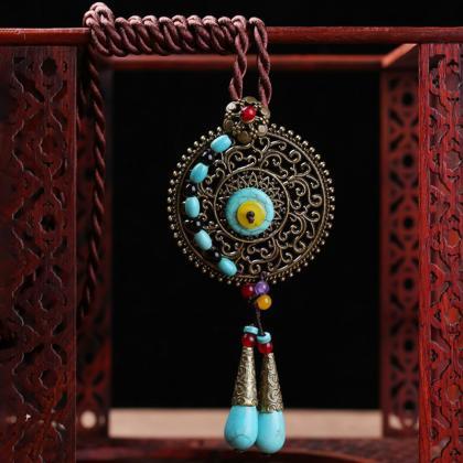 Ethnic Round Tassels Necklace Long-style Alloy..