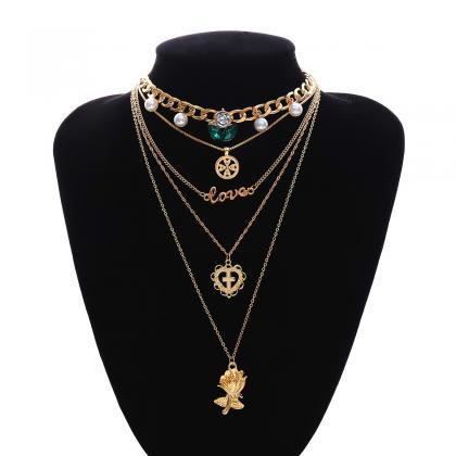 Trendy Gold Multi-layer Necklace Metal Alloy Long..