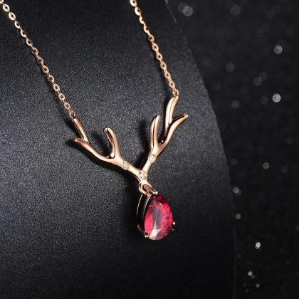Sweet Style Deer Women Pendant Necklace Rose Gold..