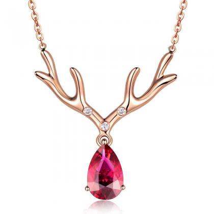 Sweet Style Deer Women Pendant Necklace Rose Gold..