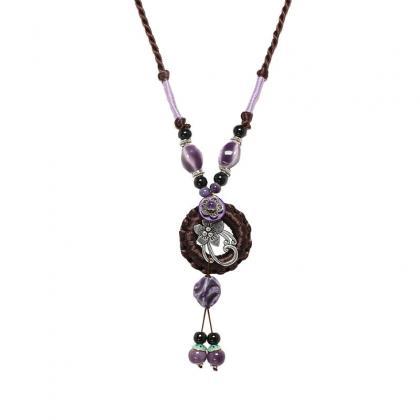 Ethnic Womens Flower Necklace Vintage Purple..