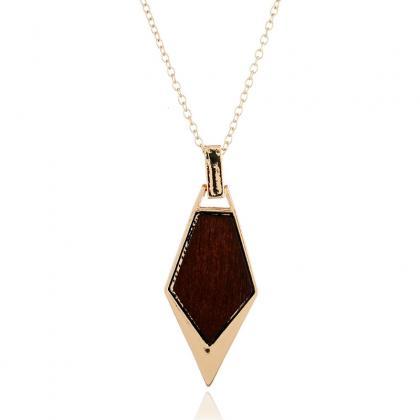 Fashion Geometric Long Necklace Simple Wood Gold..