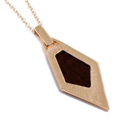 Fashion Geometric Long Necklace Simple Wood Gold..