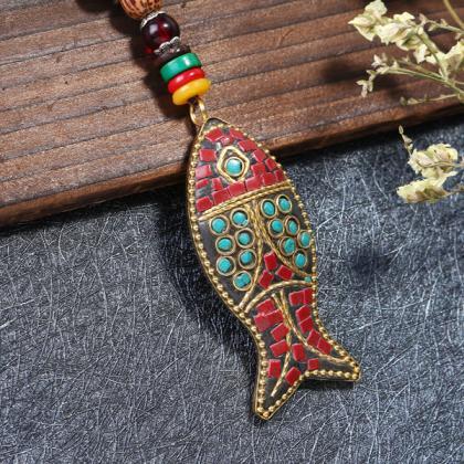 Handmade Nepal Buddhist Mala Wood Beaded Necklace..