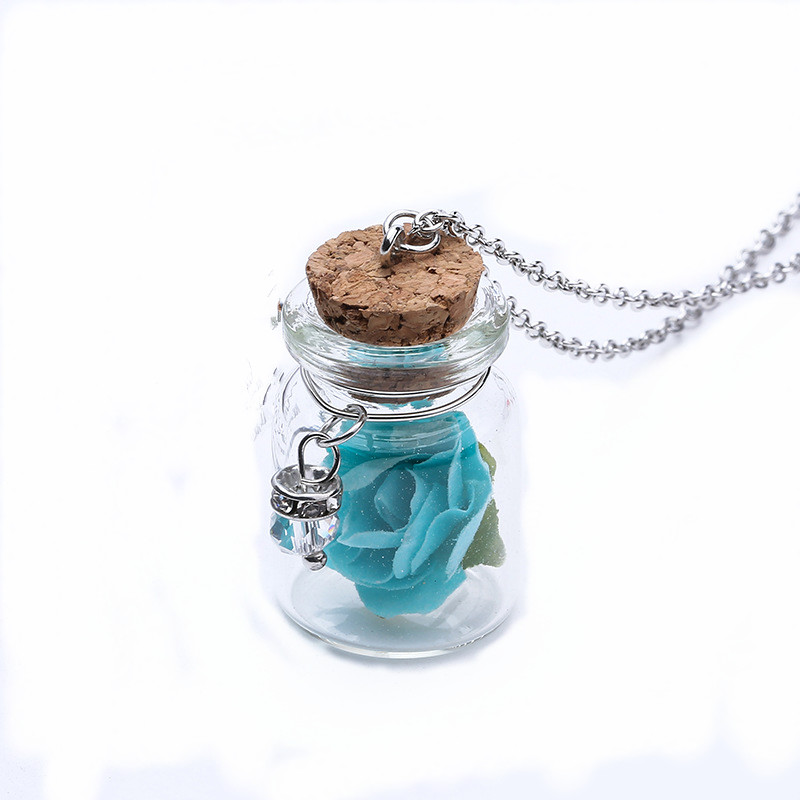Fashion Glass Tiny Wishing Bottle Charm Necklace Luminous Flower Long Necklace For Women