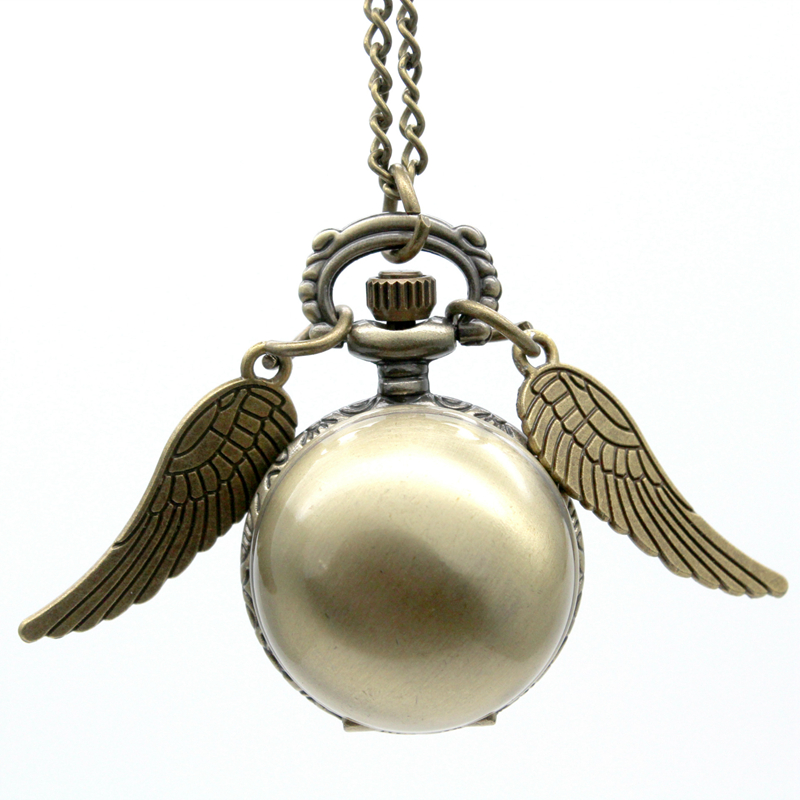Golden Wings Snitch Quartz Pocket Watch Necklace Steampunk Quidditch Pocket Clock For Men Women