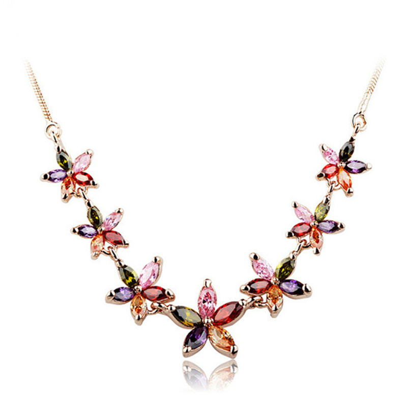Luxury Rose Gold Necklace Colorful Zircon Flower Delicate Necklace Fashion Jewelry For Women
