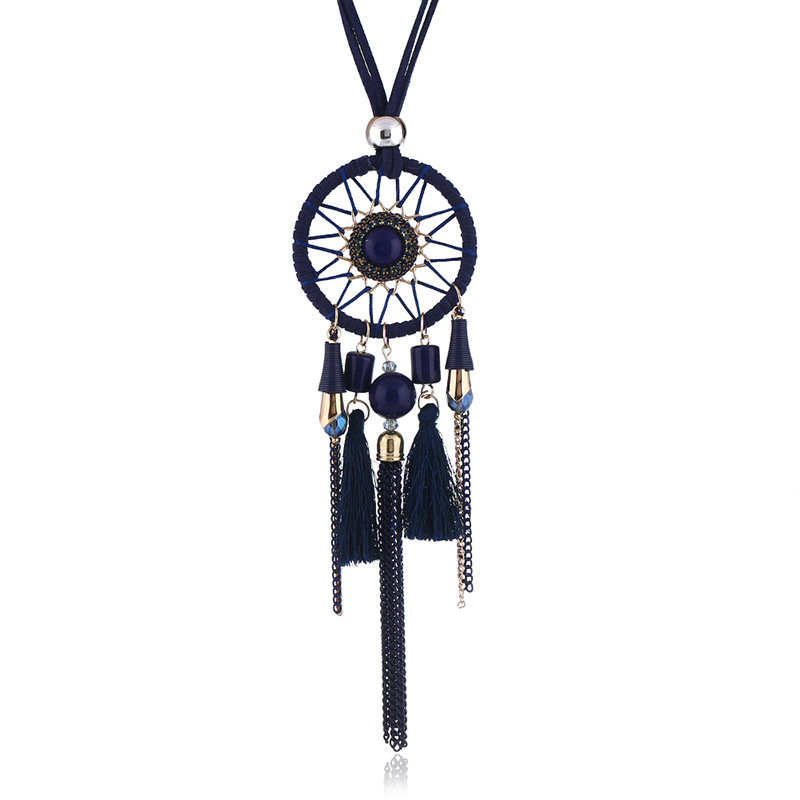 Ethnic Tassels Pendant Long Necklace Dream Net Velvet Chain Charm Necklace Vintage Jewelry For Women