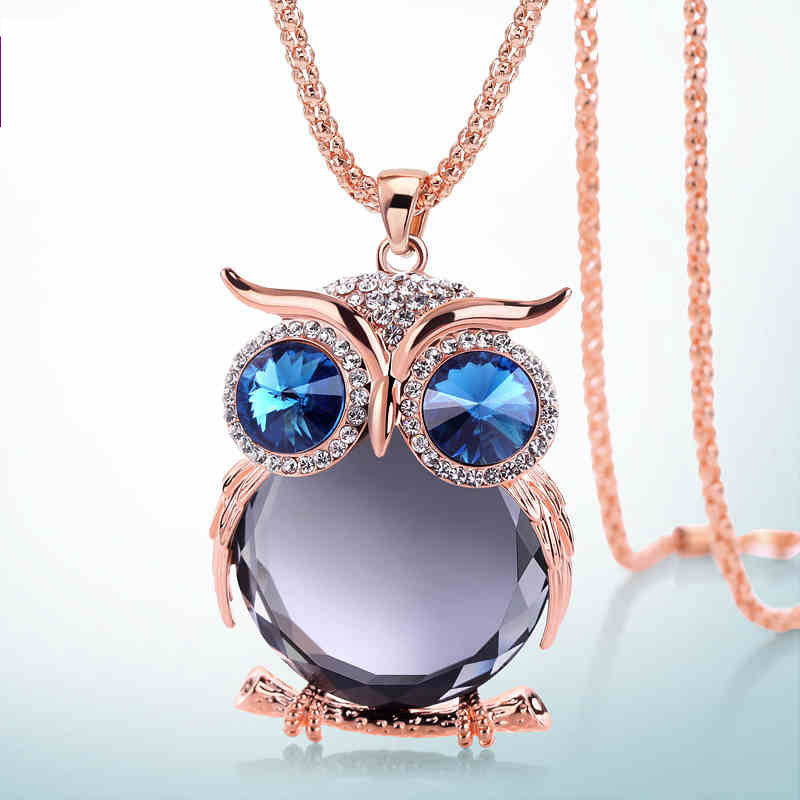 Cute Pendant Necklace Rhinestone Colorful Animals Night Owl Charm Necklace Ethnic Jewelry For Women