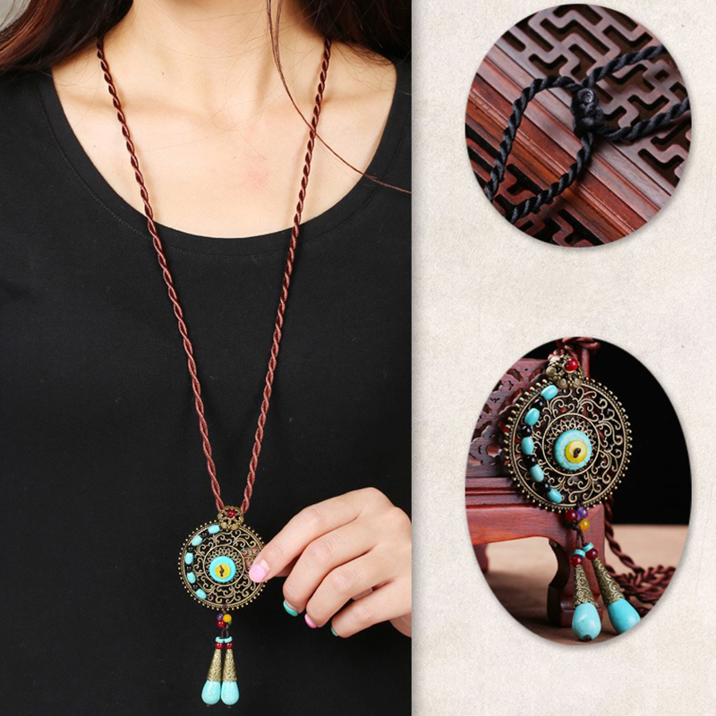 Ethnic Round Tassels Necklace Long-style Alloy Necklace For Women