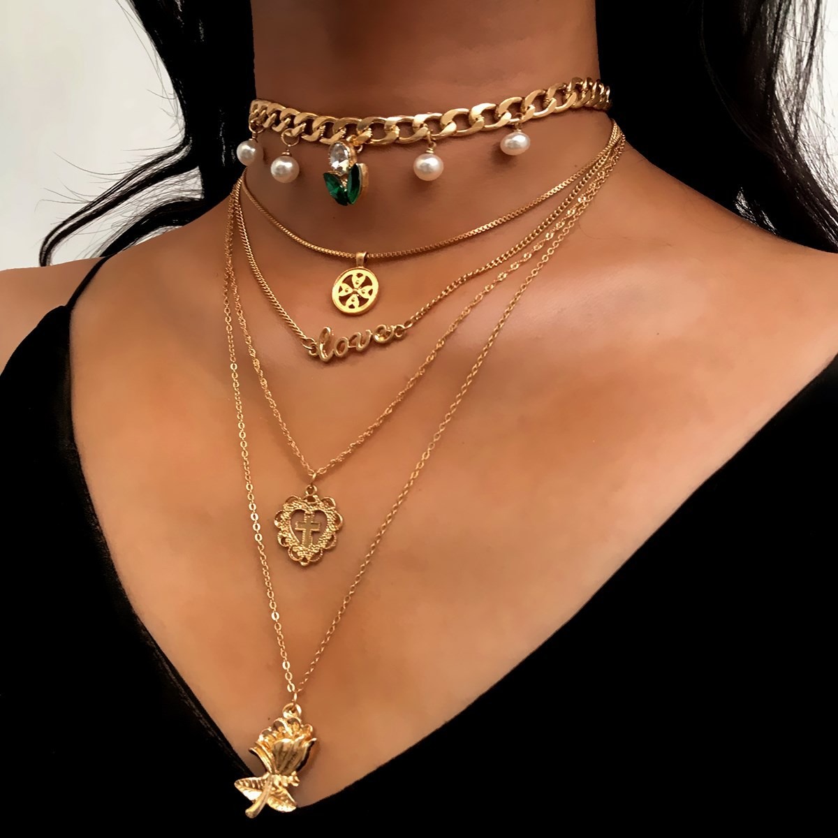 Trendy Gold Multi-layer Necklace Metal Alloy Long Necklace For Fashion Women