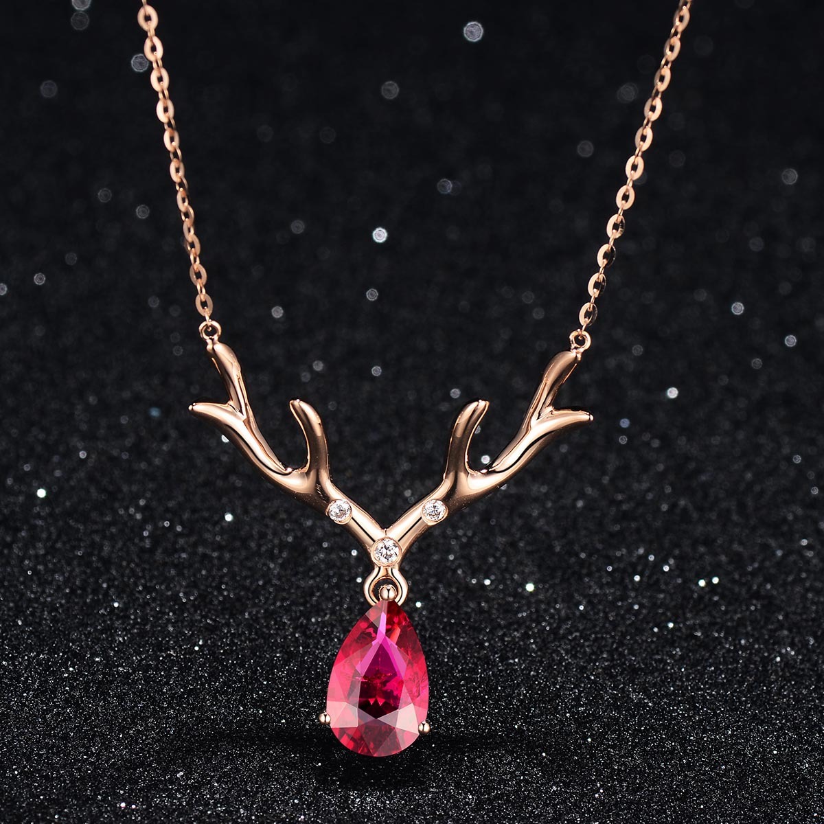 Sweet Style Deer Women Pendant Necklace Rose Gold Ruby Gold Plated Necklace