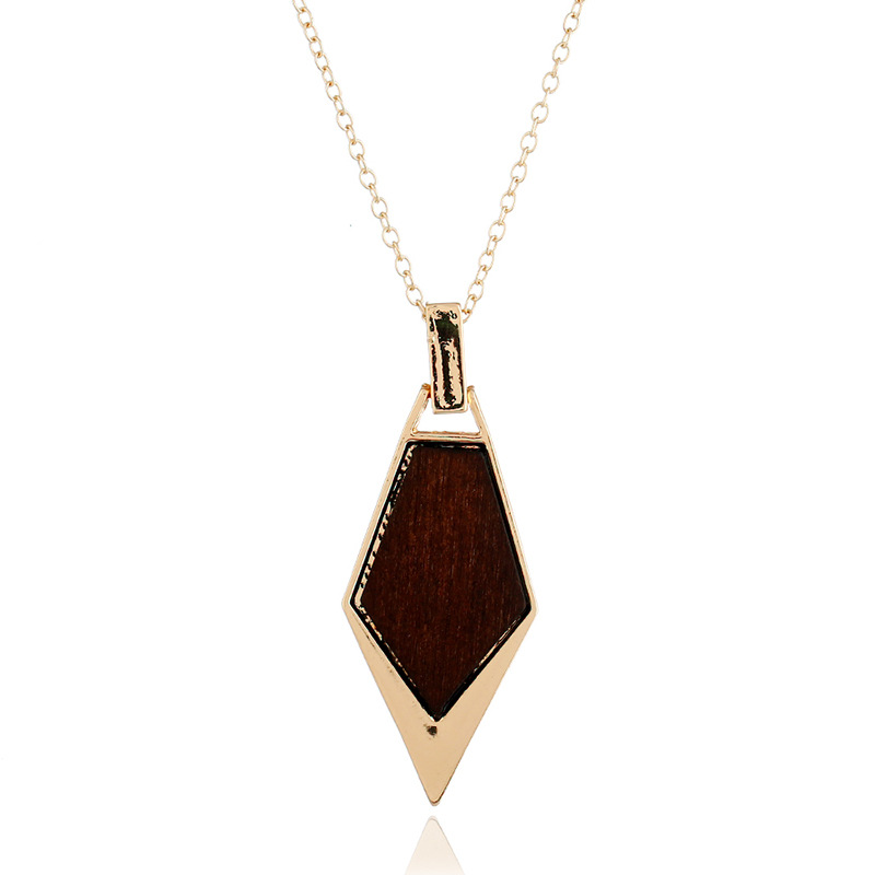 Fashion Geometric Long Necklace Simple Wood Gold Chain Statement Necklace For Women