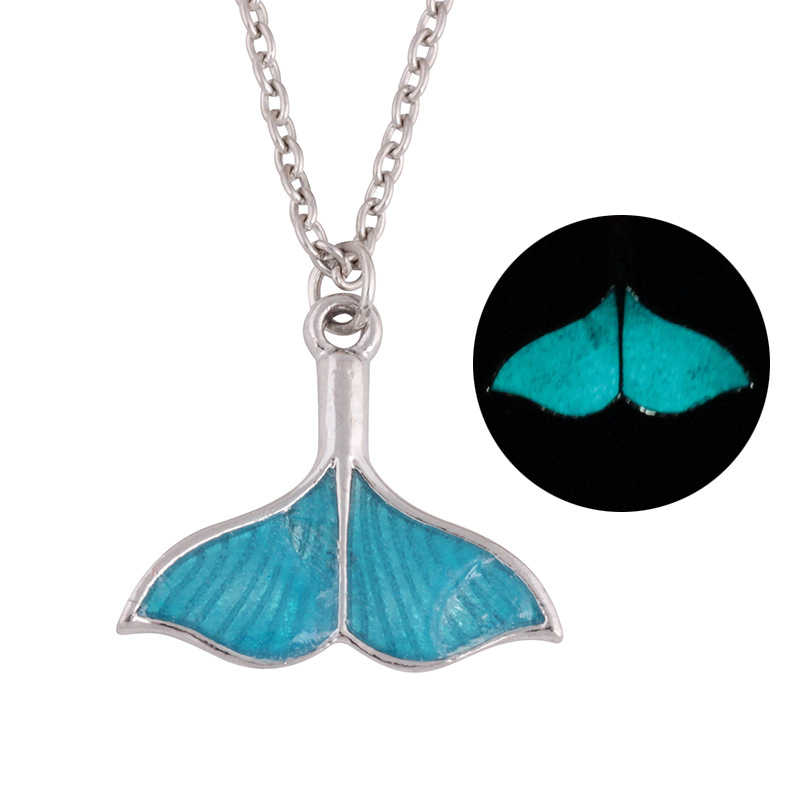Fashion Luminous Blue Mermaid Fishtail Pendant Necklaces Unique Women's Necklace Party Jewelry