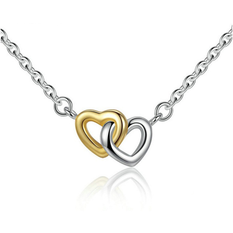 Classic Heart Pendant Necklace Silver Gold Heart To Heart Bridal Wedding Necklace For Women
