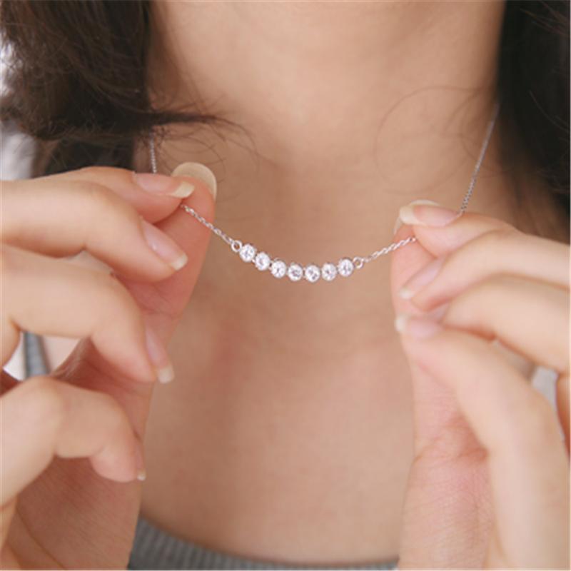 Sweet Pendant Necklace Round Rhinestone U Shaped Pendant Chain Necklace Fashion Jewelry For Women