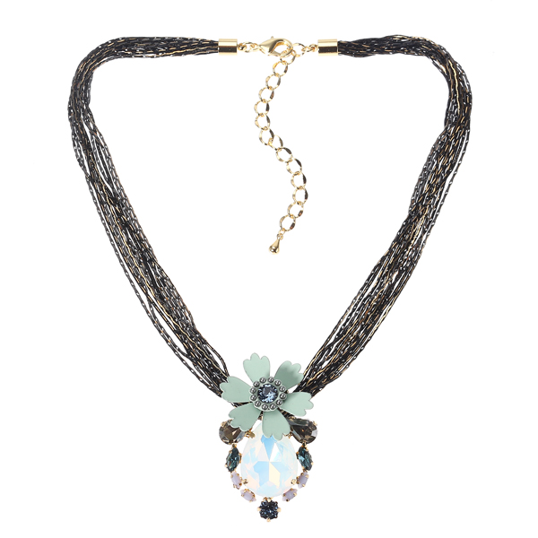 Jassy Pear Cut Diamond Multilayer Chain Flower Shape Pendant Crystal Rhinestones Opal Necklace